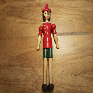 VTG Pinocchio Wooden Jointed Doll 15.5" ITALY Giocattoli Brevettati Galetti Xmas